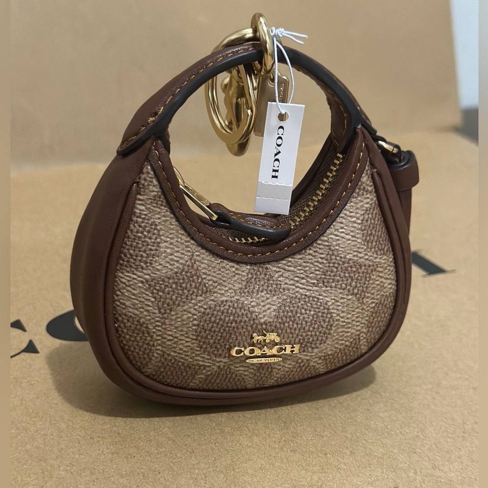 NWT Coach Mini Carmen Bag Charm Gold/Tan/Brown